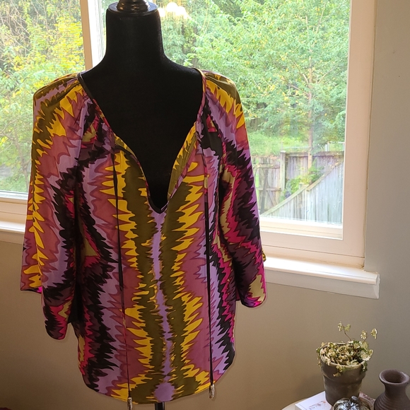 Alice & Trixie 100% silk blouse multicolor Sz S - Picture 2 of 8